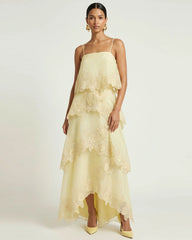 Orchid Embroidered Layered Maxi Dress - Light Yellow