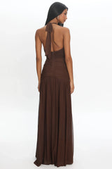 Bewitched Halter Mesh Maxi Dress Cocoa