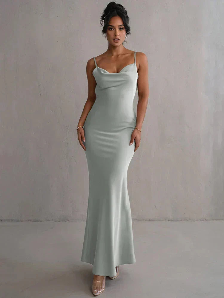 Cassiane - Satin Maxi Dress With Flower Patchwork