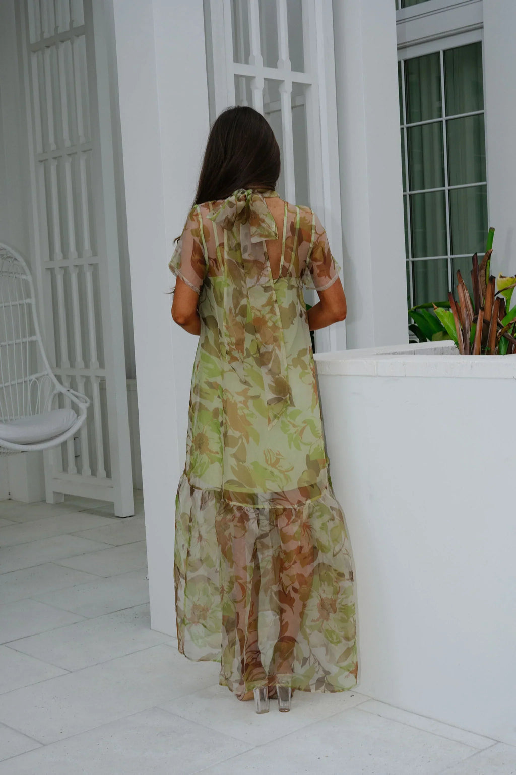 Josie Floral Organza Maxi Dress-Green Multi