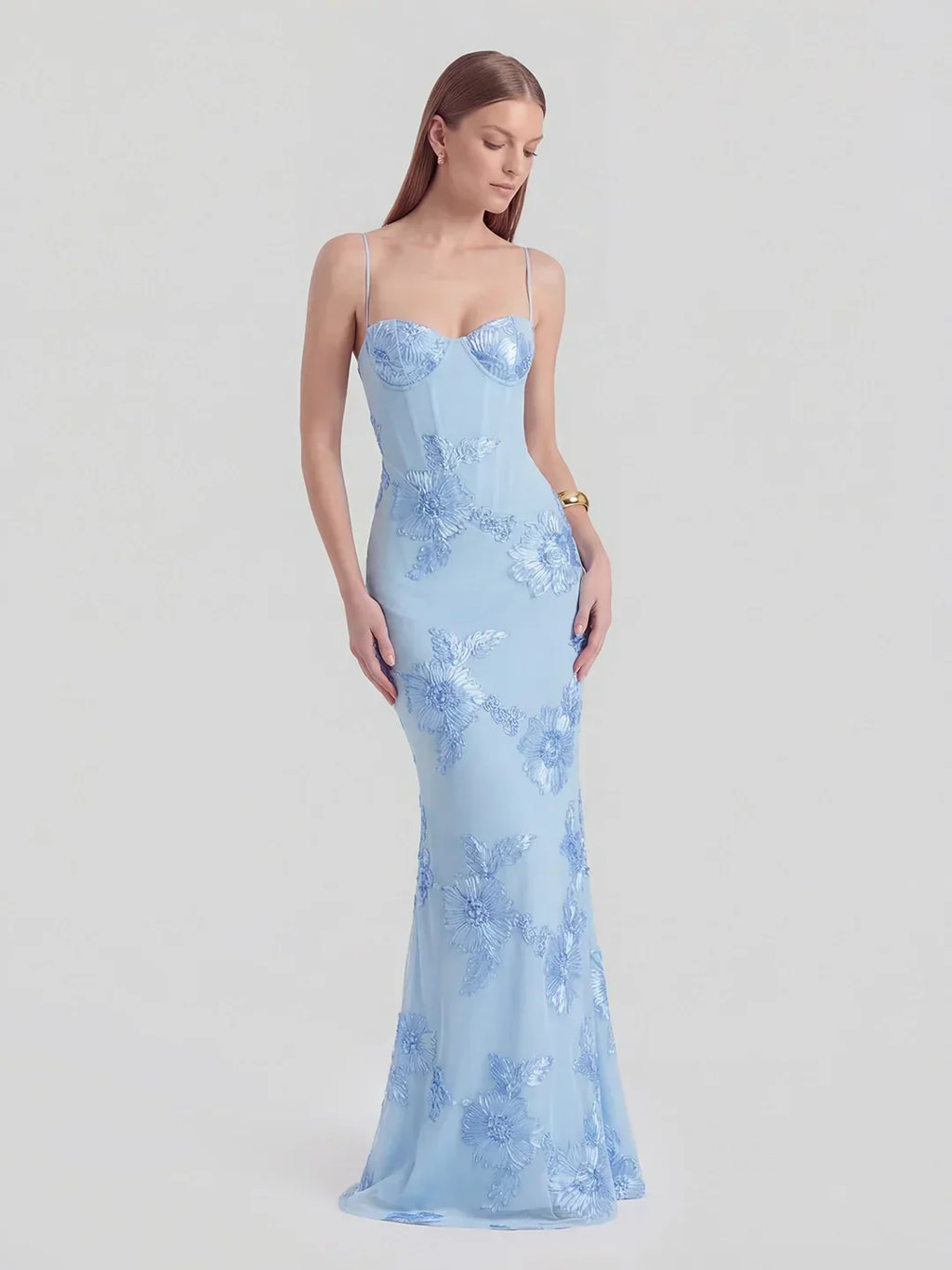 3D Floral-Embellished Corset Gown