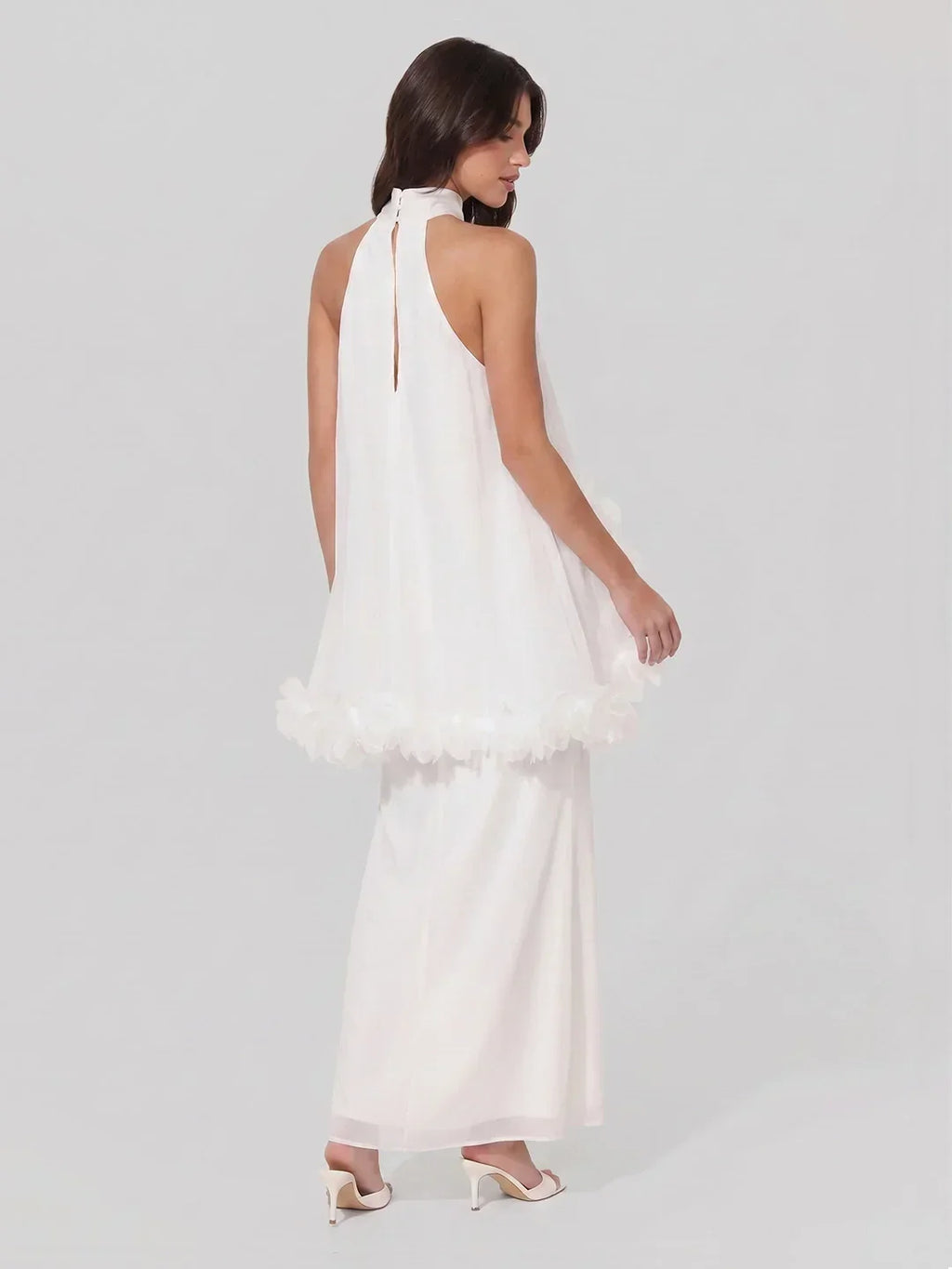 Halter Cape Gown With Finesse Floral Trim