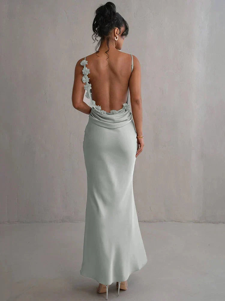 Cassiane - Satin Maxi Dress With Flower Patchwork