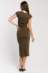 Ivy Fitted Midi Dress in Brown
