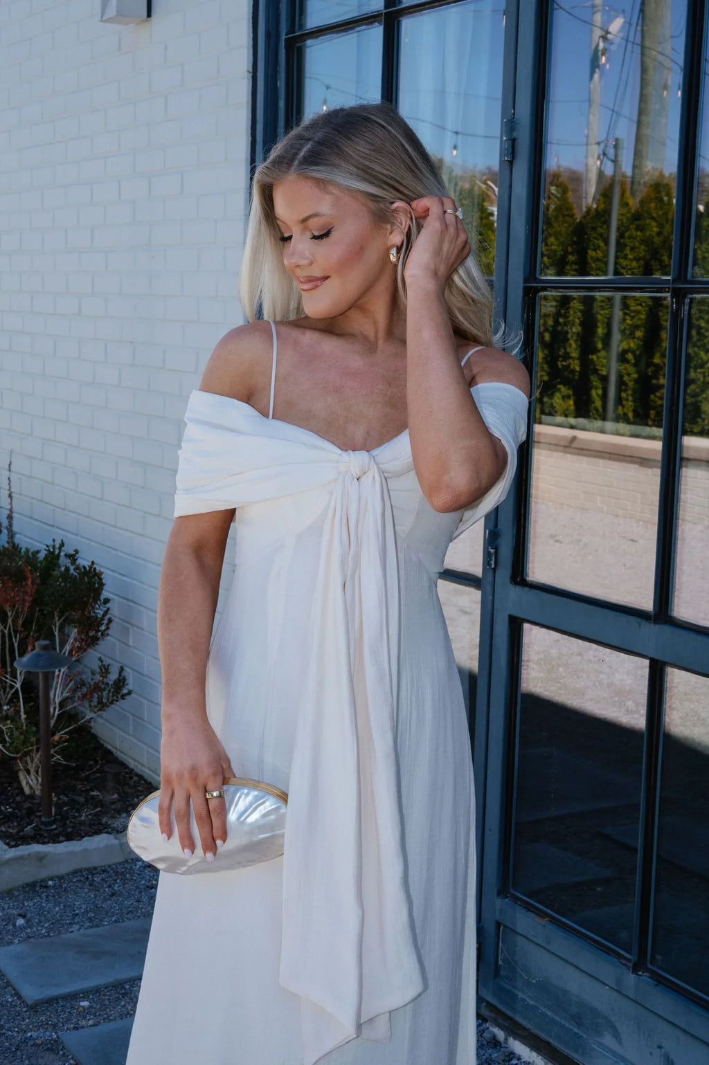 Lana Bow Dress-Cream