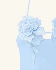 Flower Embroidered Mini Dress - Blue