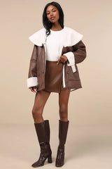 Paris Brown and White Oversized Shearling Jacket
