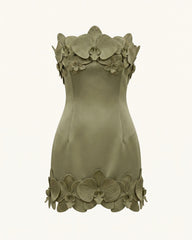 Orchid Trim Strapless Mini Dress - Greyish Green