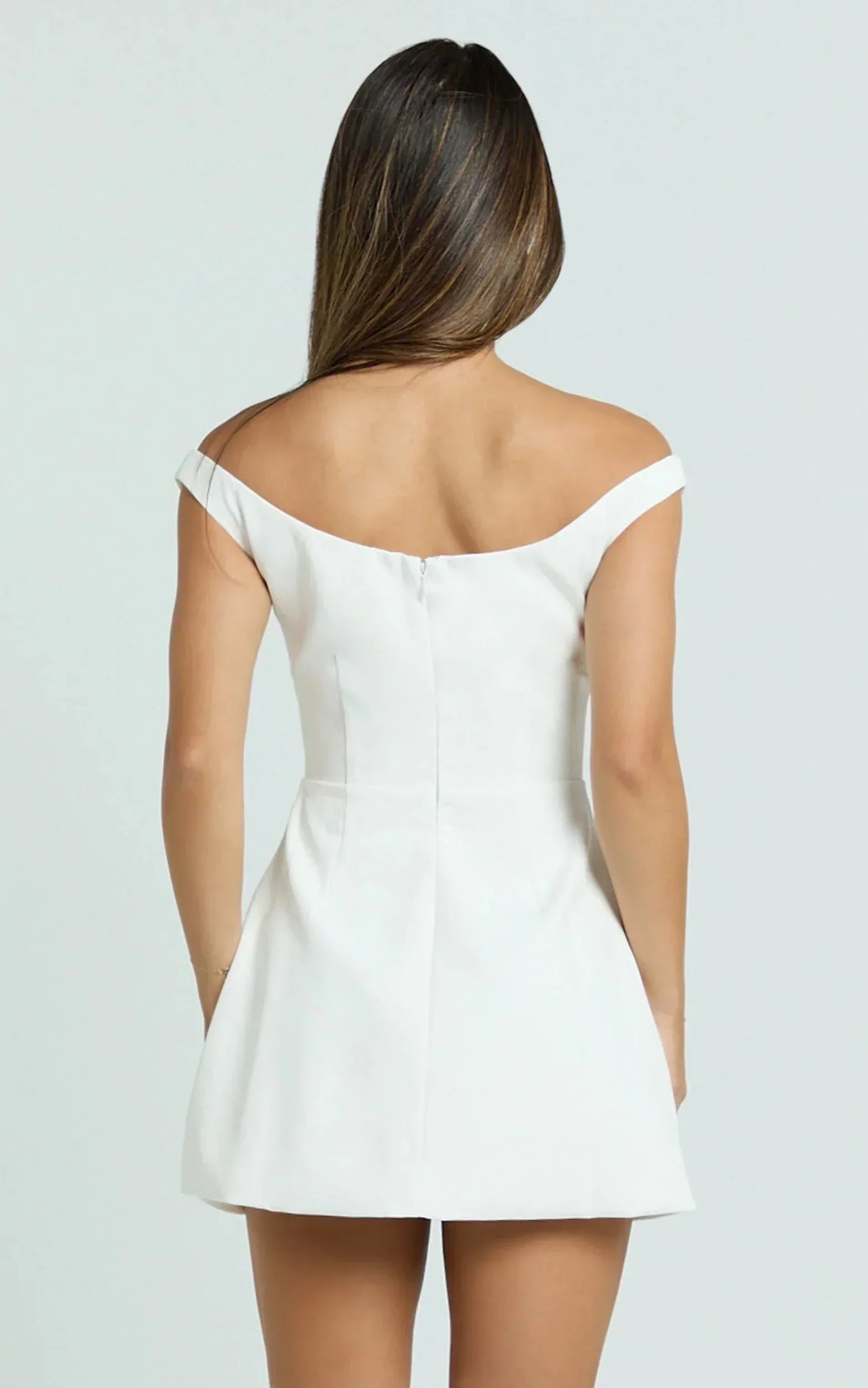 Irene Mini Dress Off Shoulder Bustier Tulip Skirt Dress In White