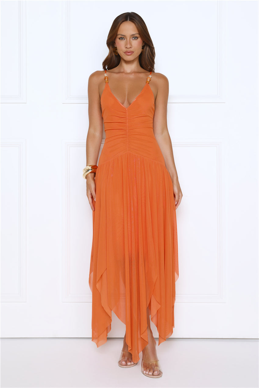 Golden Bloom Mesh Maxi Dress Orange