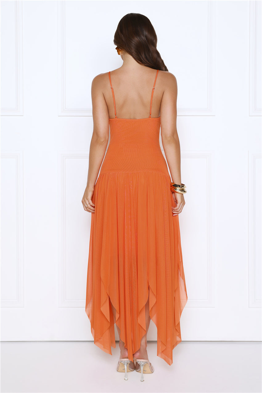 Golden Bloom Mesh Maxi Dress Orange