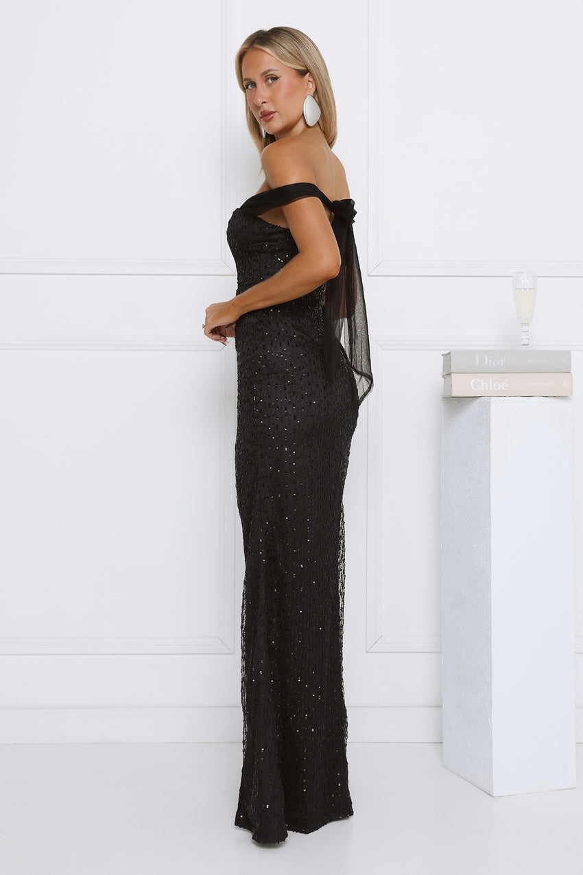 Exclusive Guest List Off Shoulder Maxi Dress Black