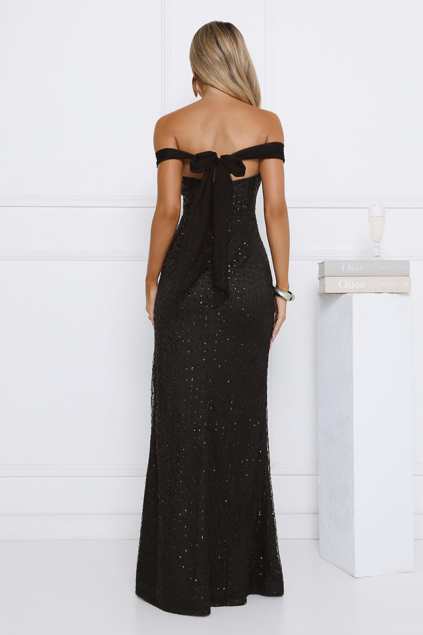 Exclusive Guest List Off Shoulder Maxi Dress Black