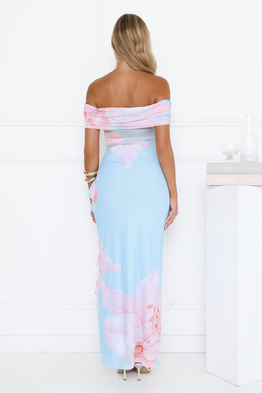 Dream Vacay Floral Mesh Maxi Dress Blue