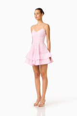 Fiorina Tiered Mini Dress in Pale Pink