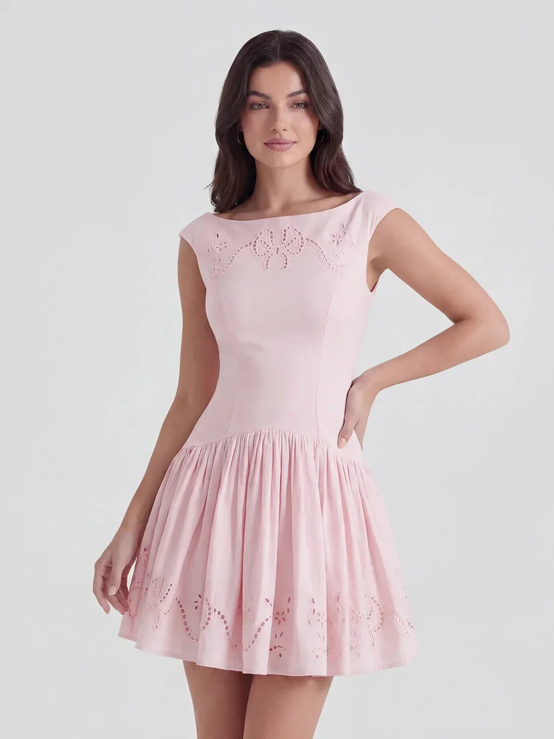 Chic Boat Neck Broderie Anglaise Dress