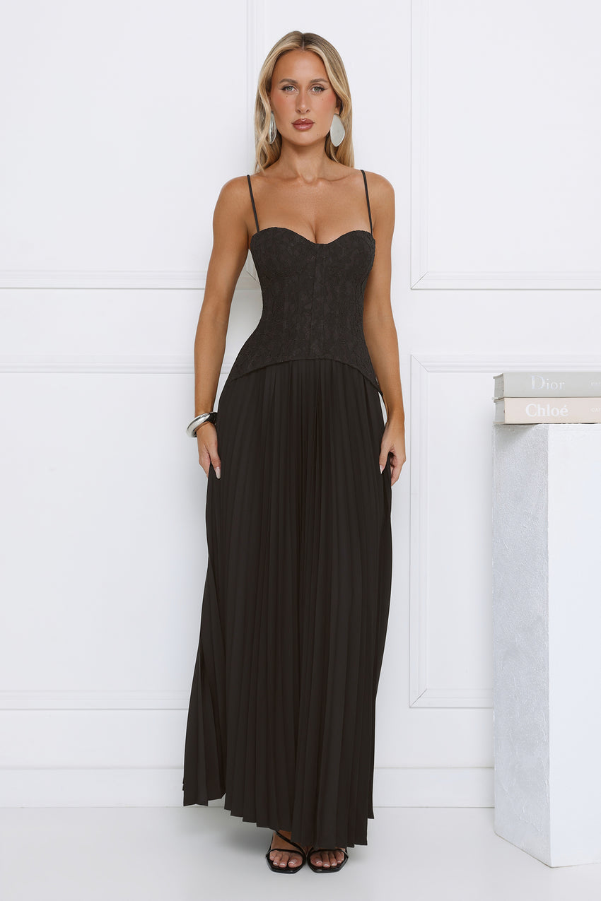 Antique Roses Lace Maxi Dress Black