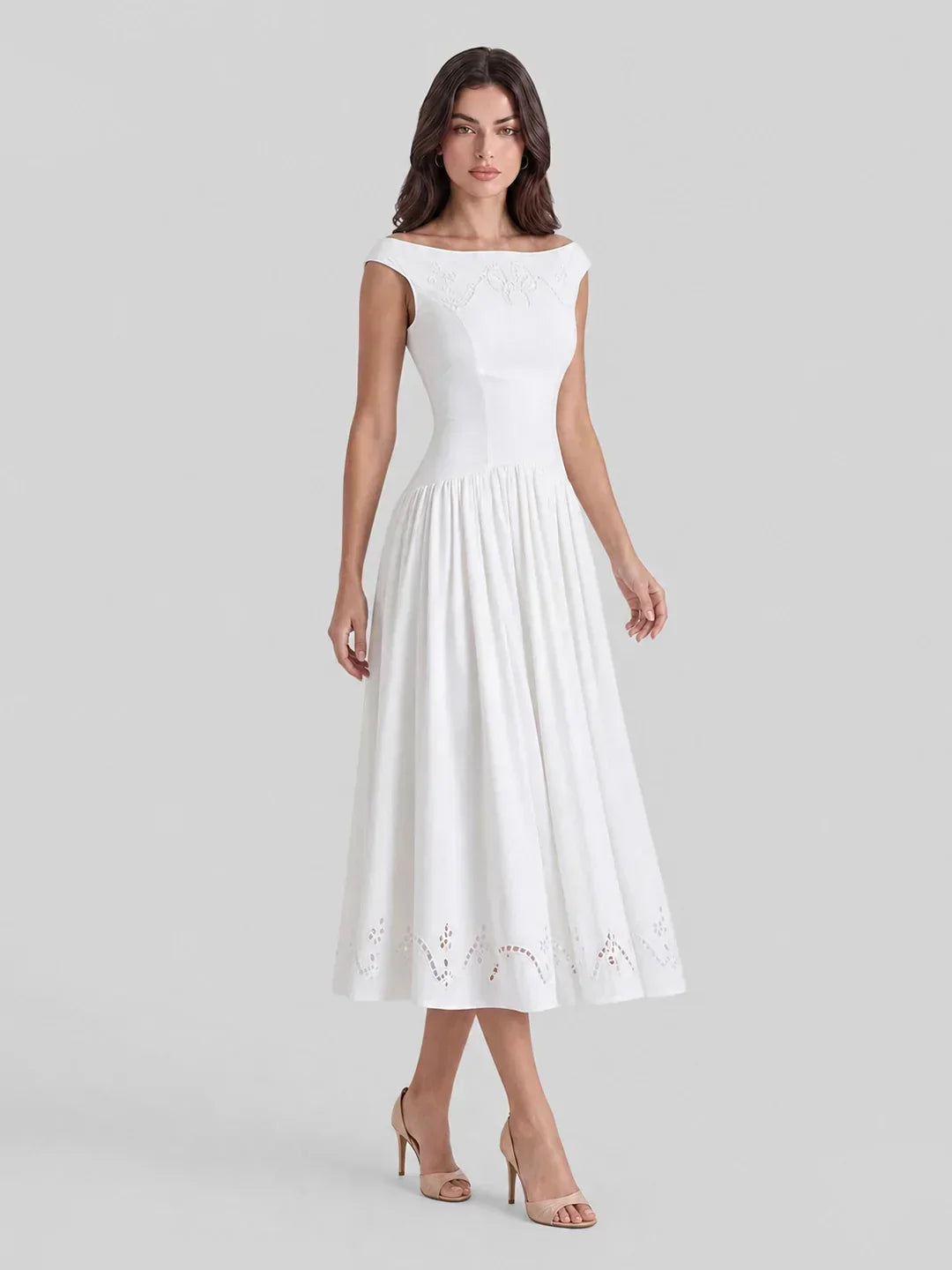 Exquisite Boat Neck Fil-Coupé Maxi Dress