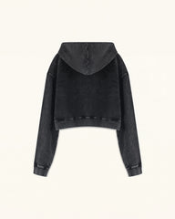 Whimsical Faux Embroidery Dachshund Cropped Hoodie - Black