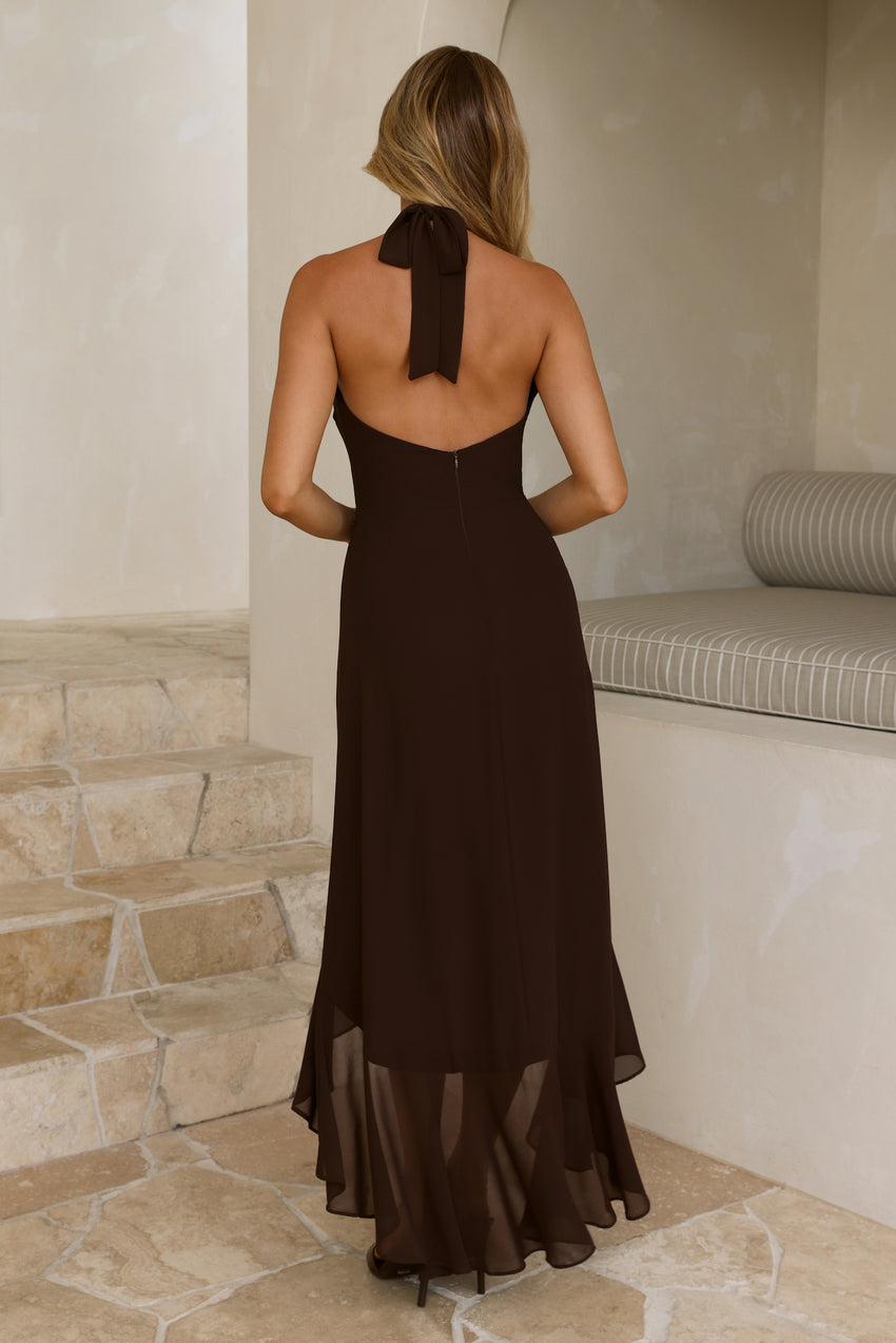 Dark Luxe Halter High-Low Maxi Dress Chocolate
