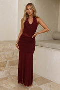 Isalique Halter Maxi Dress Burgundy