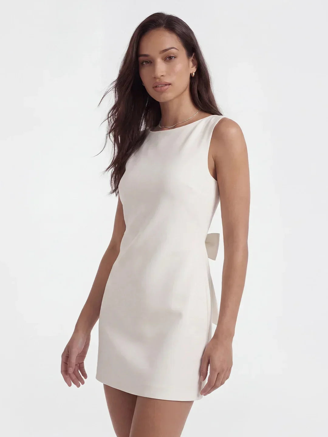 Boatneck Bow Back A-Line Mini Dress