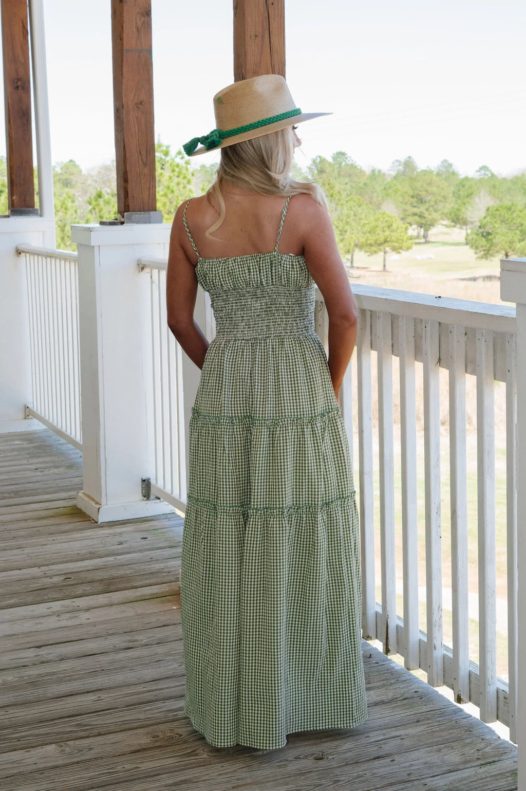 Carol Smocked Maxi Dress-Olive/Cream