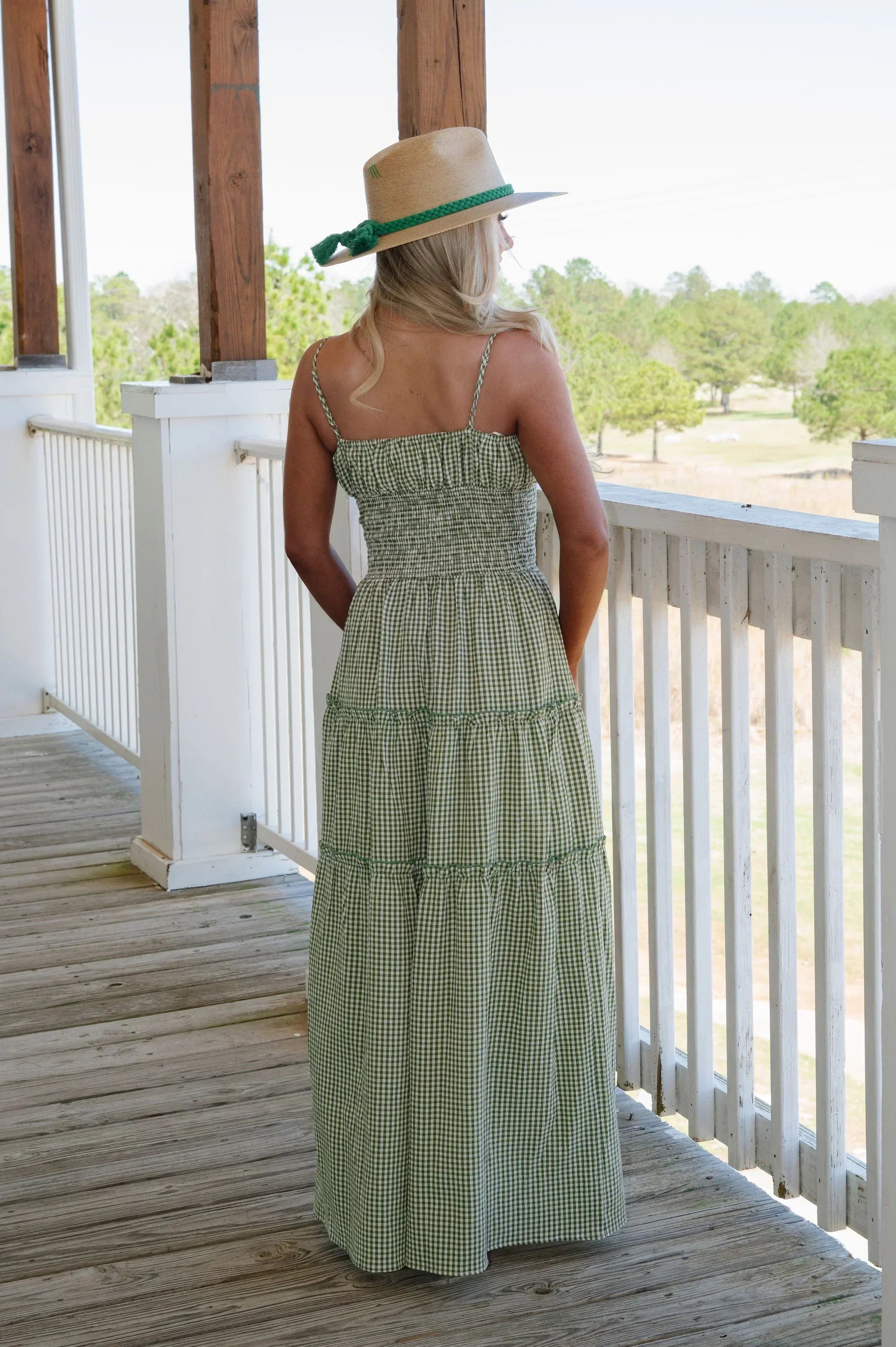 Carol Smocked Maxi Dress-Olive/Cream