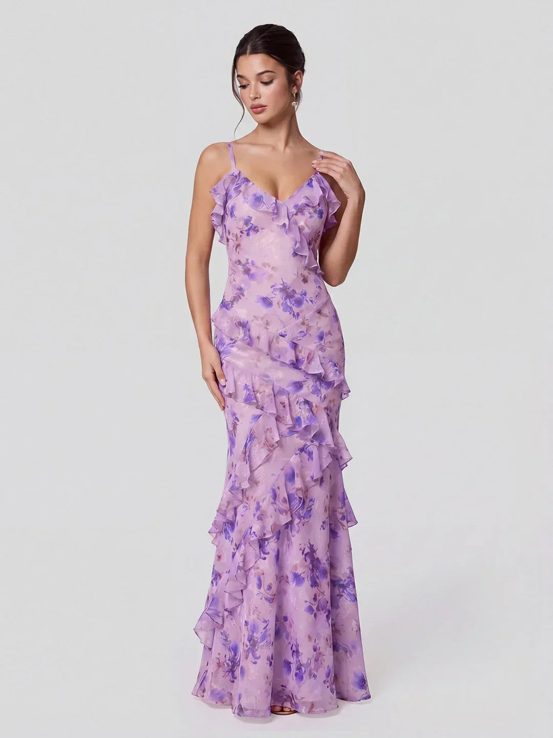Floral Lace V-Neck Open Back Mermaid Prom Dress