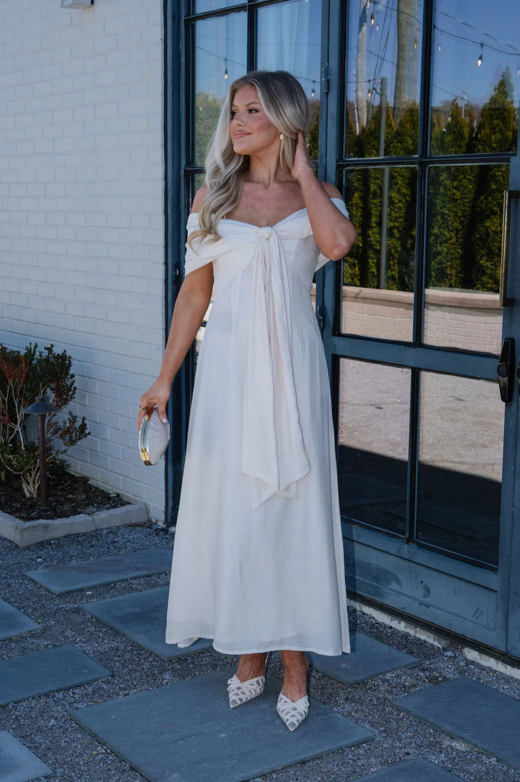 Lana Bow Dress-Cream