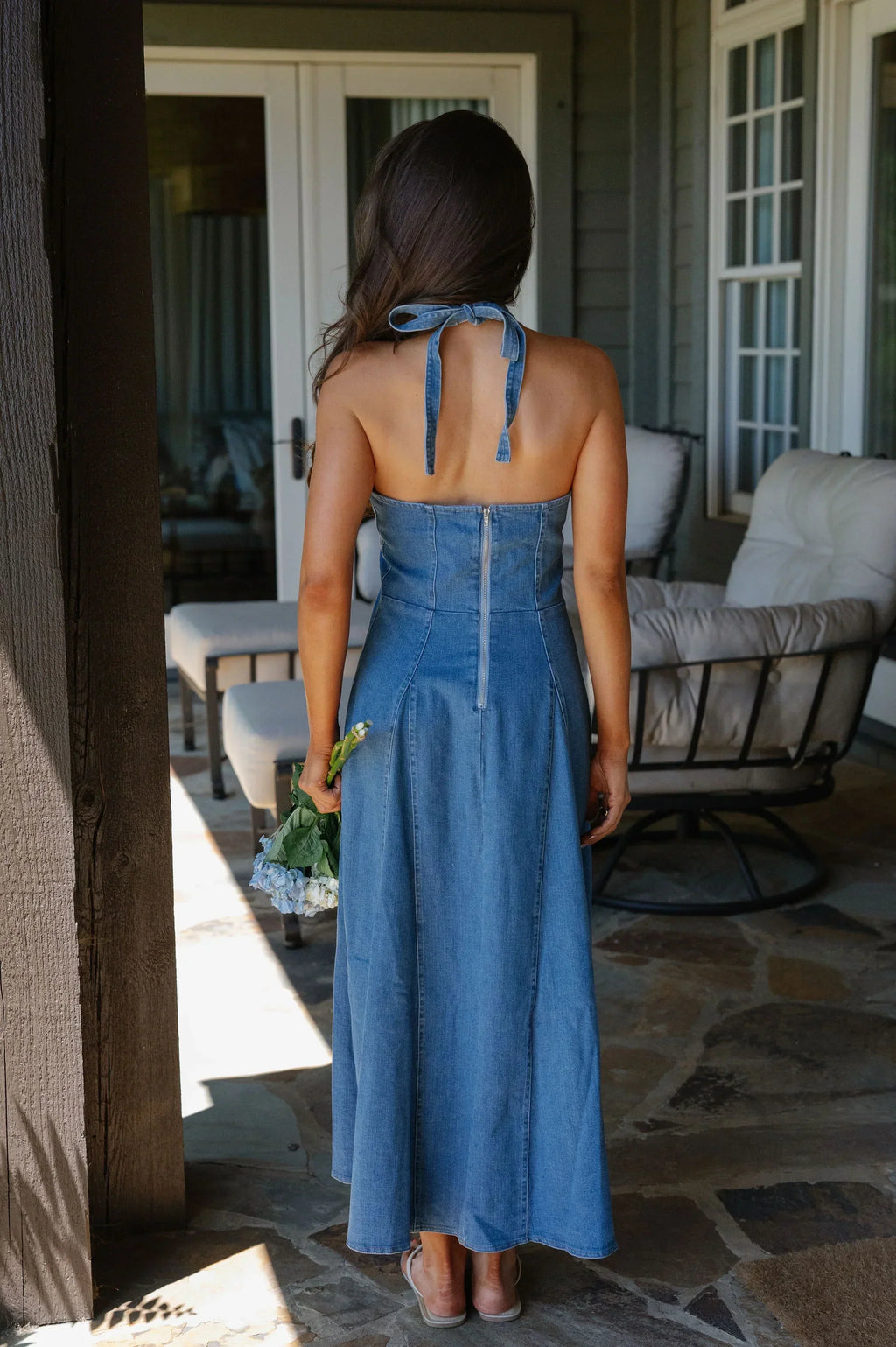Delaney Halter Denim Midi Dress