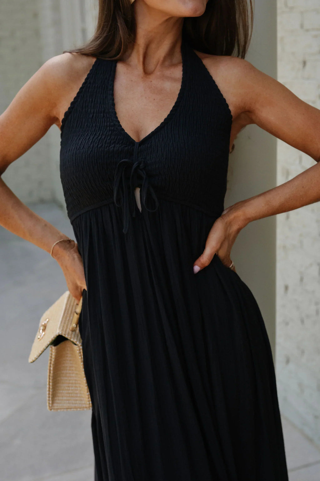 Greer Smocked Maxi Dress-Black