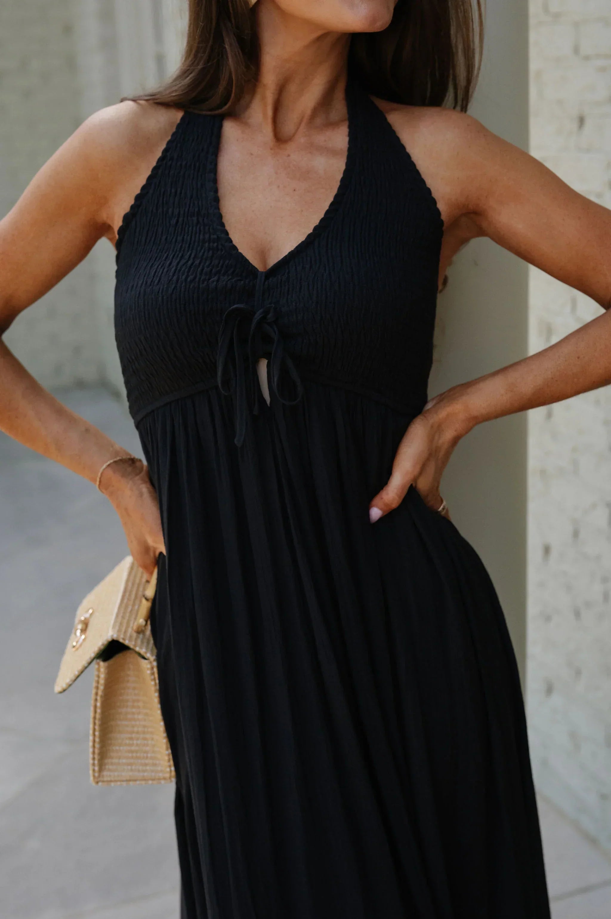 Greer Smocked Maxi Dress-Black