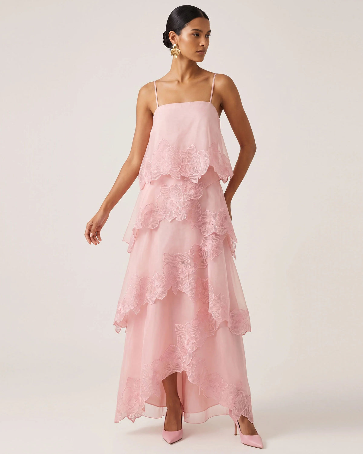 Orchid Embroidered Layered Maxi Dress - Blush Powder