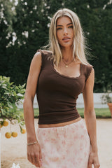 Sawyer Lace Trim Tank Top in Brown
