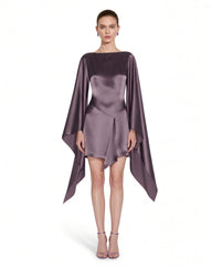 Satin Draped-Sleeve Mini Dress - Mauve