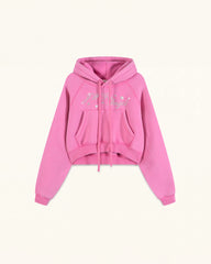 The Darling Crystal Feather Wing Cropped Hoodie - Acid Pink