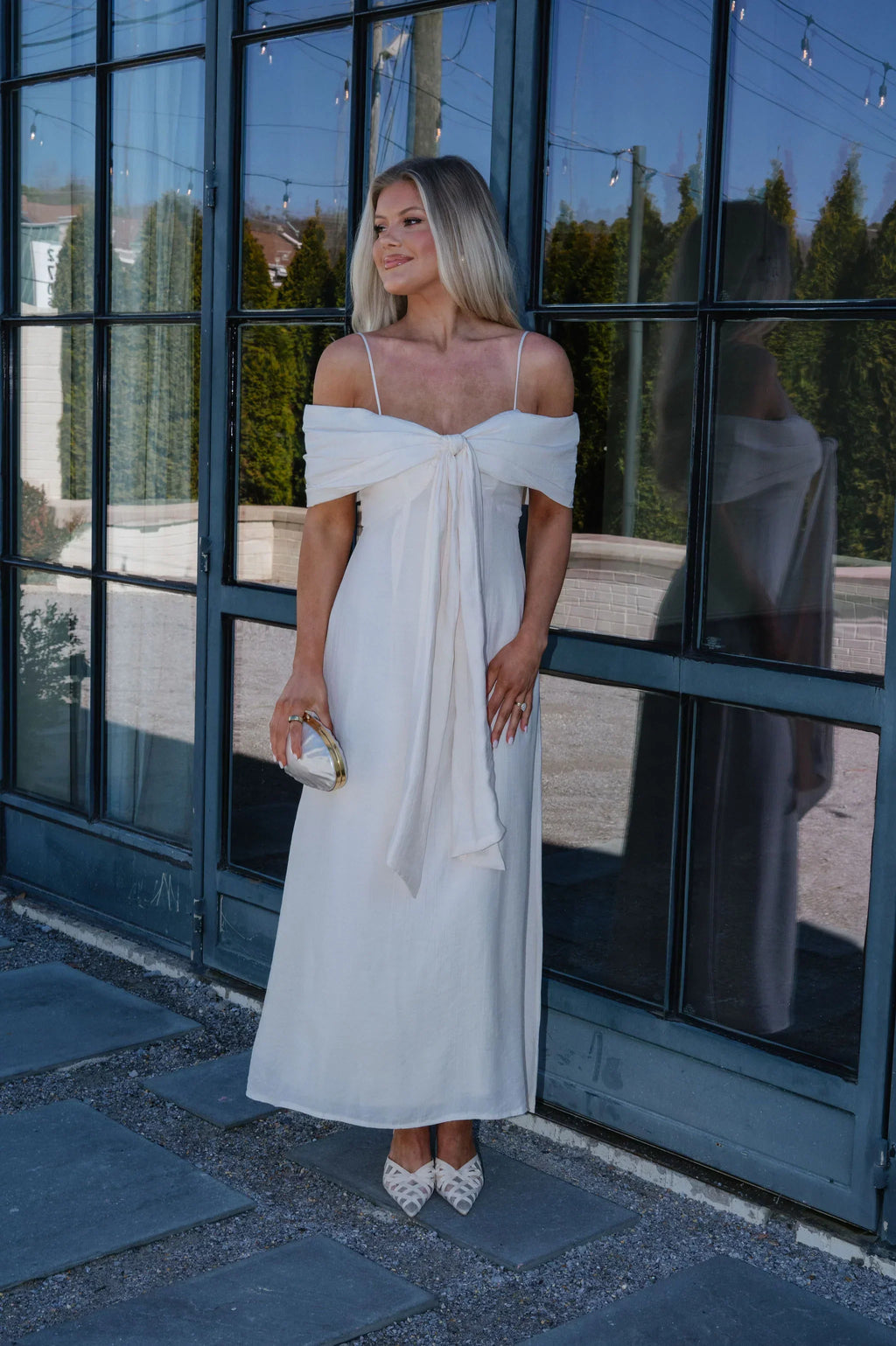 Lana Bow Dress-Cream