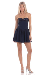 Ruched Mini Dress in Navy