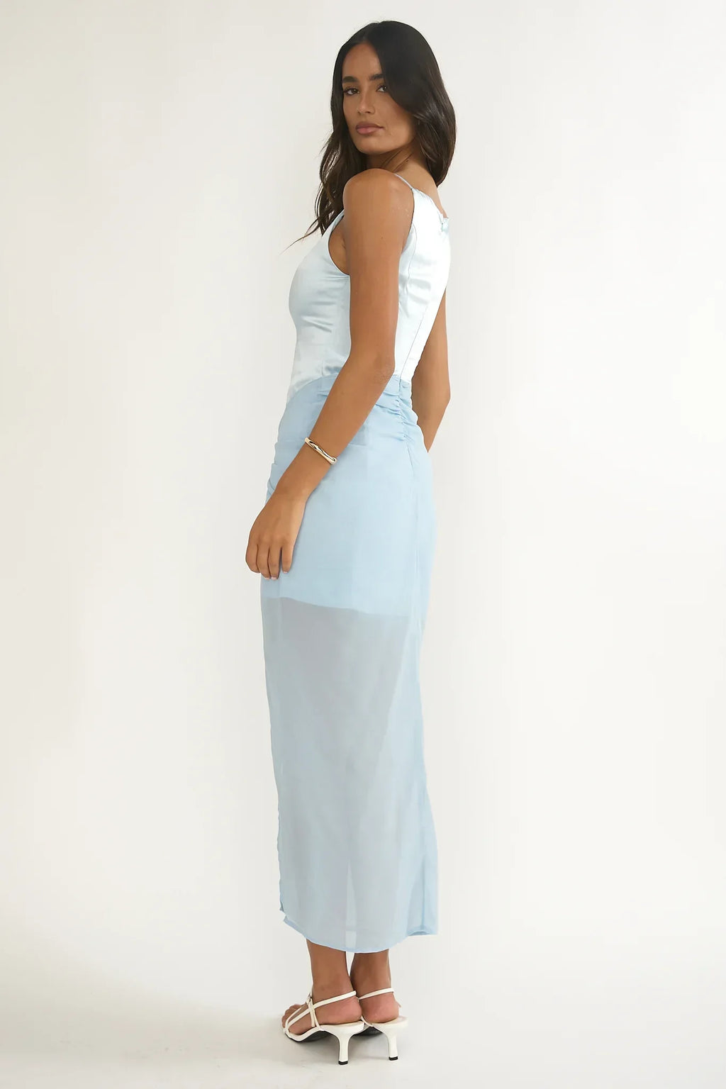Amelisse Sheer Waist Wrap Maxi Dress Ice Blue