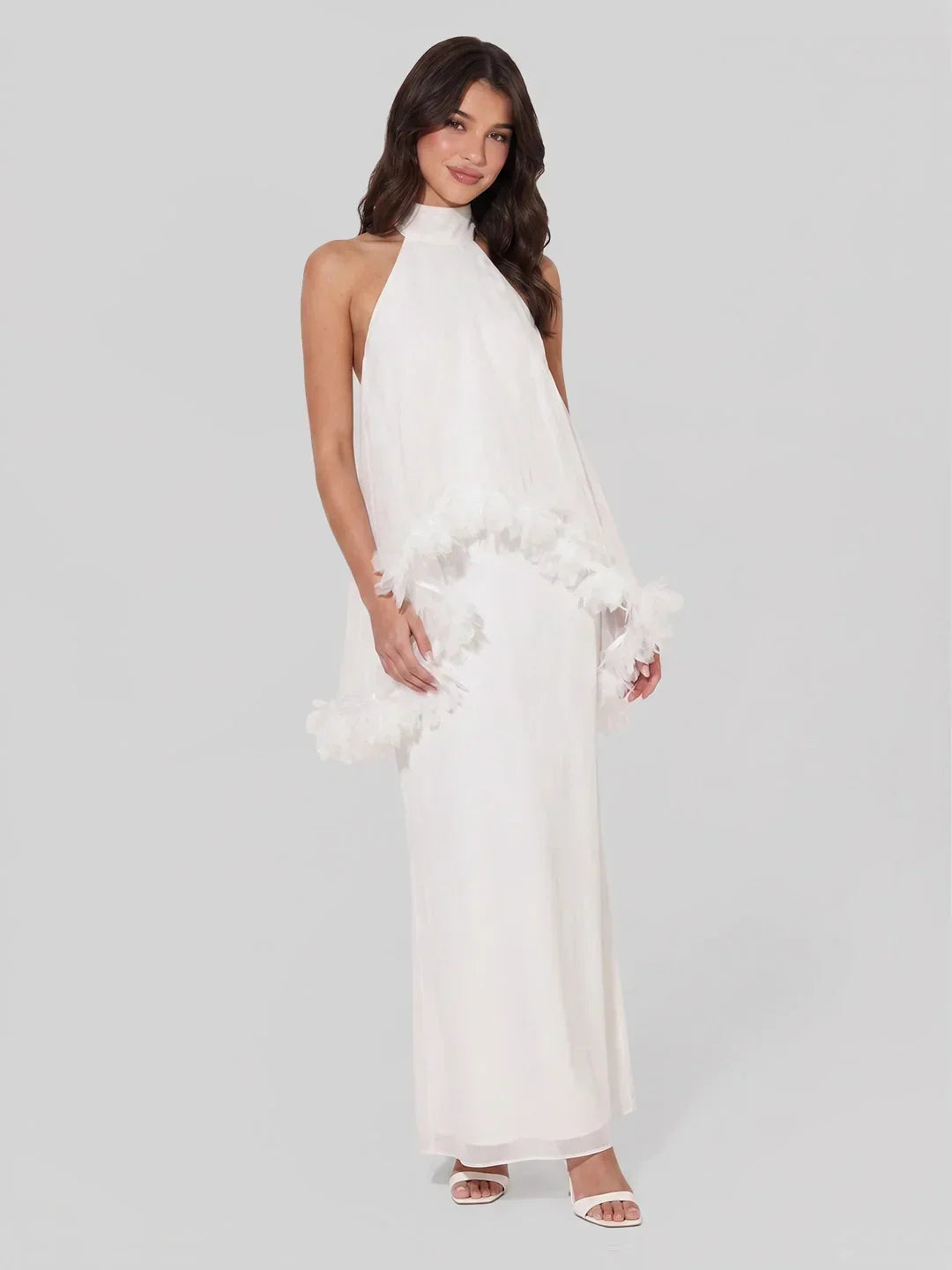 Halter Cape Gown With Finesse Floral Trim