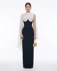 Strapless Corset Sheer Cape Top - Black & White