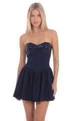 Ruched Mini Dress in Navy