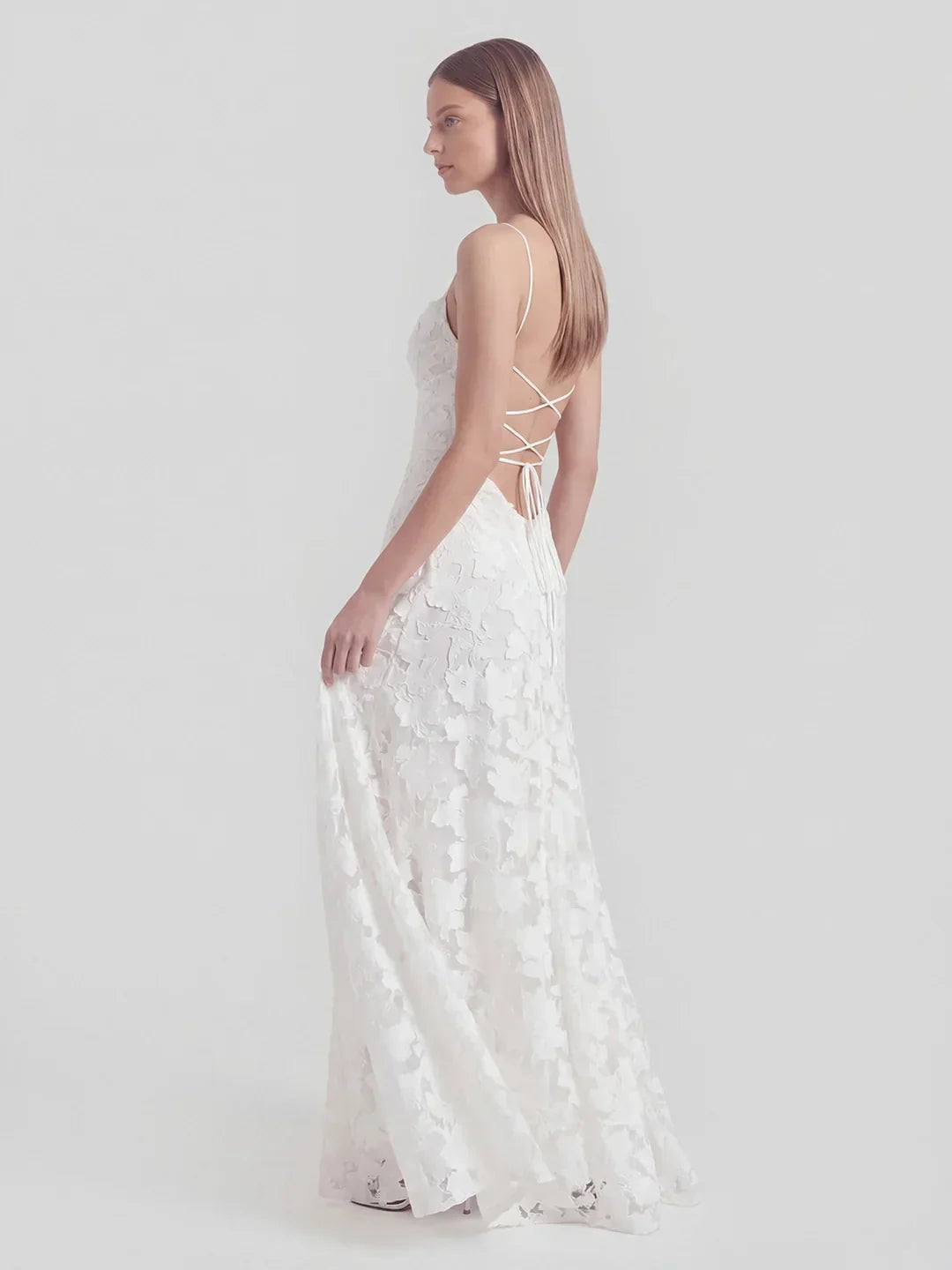 Floral-Burnout Cowl Neck Gown