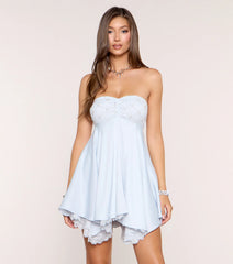 Dreamy Satin Strapless Babydoll Dress