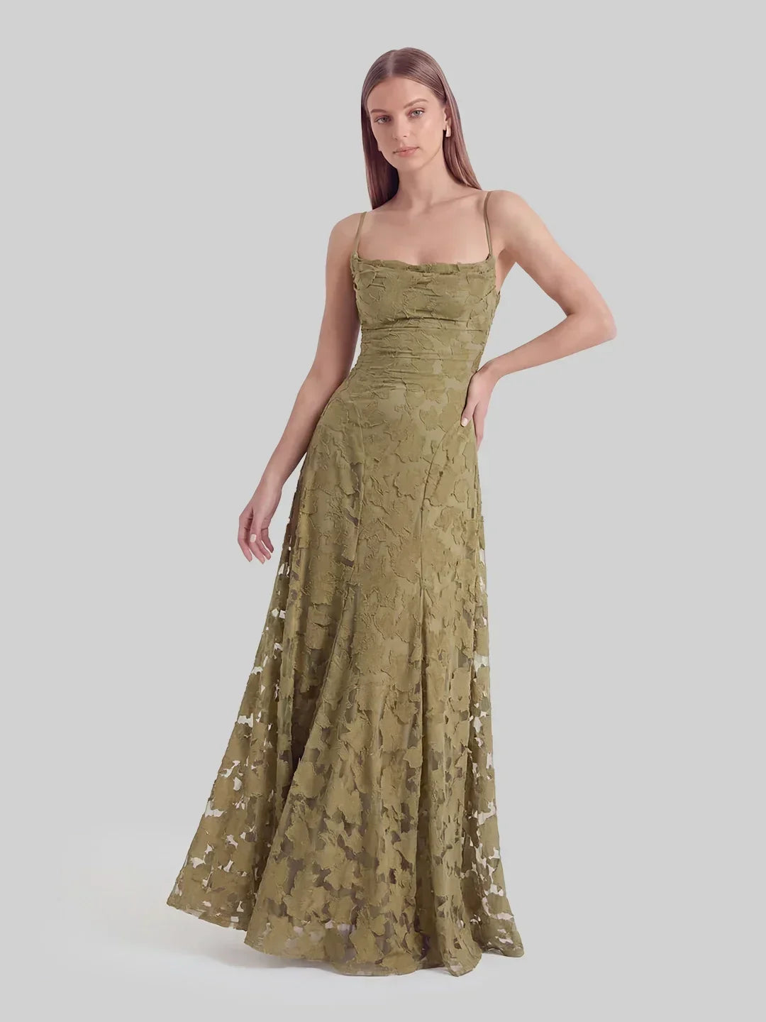 Floral-Burnout Cowl Neck Gown