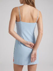 Marine Dream Light Blue Hand-Embroidery Mini Dress