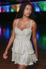 Glorious Shine Champagne Metallic Pearl Tiered Mini Dress