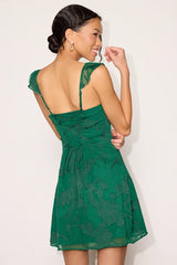 Arlene Emerald Green Floral Jacquard Mini Dress