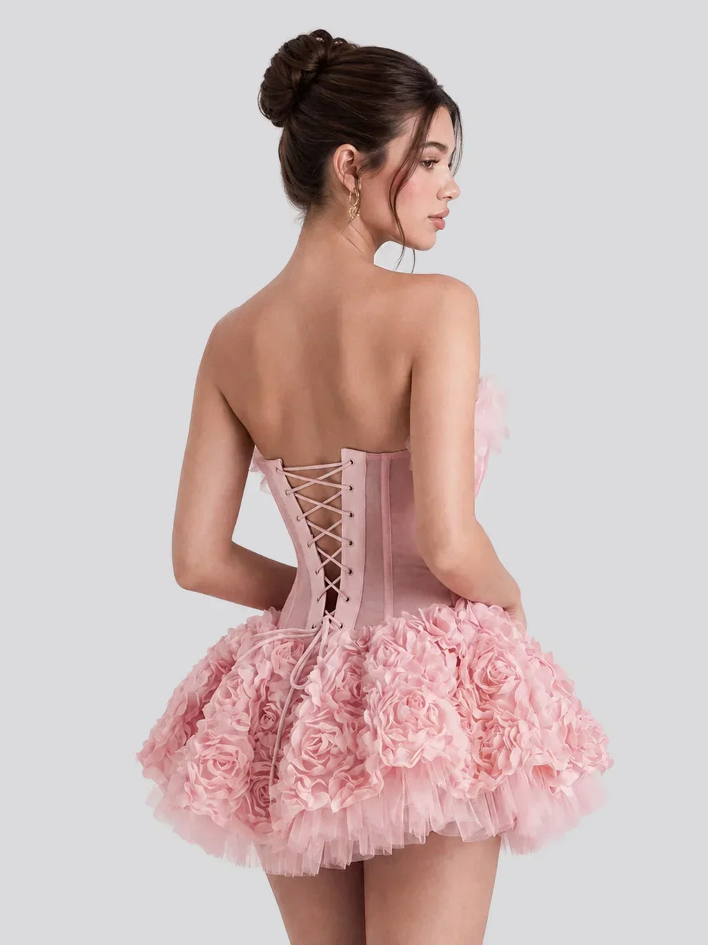 Floral Applique Strapless Corset Mini Dress